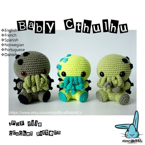 get the cthulhu pattern #crochet #amigurumi #cthulhu Crochet Steps, Crochet Pour Halloween, Crochet Monsters, Confection Au Crochet, Bunny Crochet, Simple Crochet, Fun Crochet Projects, Crochet Diy, Halloween Crochet