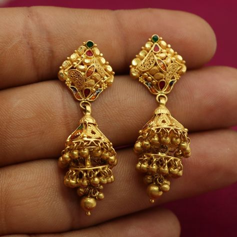 5 Grams Gold Earrings, 4 Grams Gold Ear Rings, Mens Gold Hoop Earrings, Real Gold Hoop Earrings, Durga Photo, Gold Jhumka, Jhumka Designs, Simple Gold Earrings, Gold Jhumka Earrings