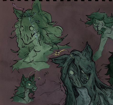 been drawing this character for a while, thought i should post her! ✨🐺🌿 (its green bc it can photosynthesize) ~ ~ ~ #art #drawing #illustration #sketch #sketching #digitalart #traditionalart #mixedmedia #oc #originalcharacter #anthro #monster #monstergirl #cryptid #arte #dibujo #pintura #artedigital #artetradicional Cryptid Creatures Art, Wendigo Oc Art, Anthro Oc Art, Cryptid Character Design, Swamp Monster Art, Dryad Oc, Monster Drawing Reference, Deer Cryptid, Dryad Aesthetic