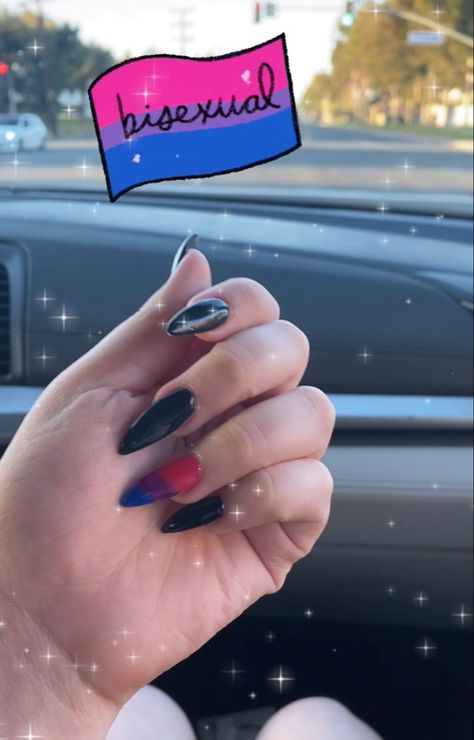 Bisexual Nails Acrylic, Pride Acrylic Nails, Bi Nails, Bisexual Nails, Bi Pride Nails, Az Nails, Pride Nails, Flag Nails, Bi Flag