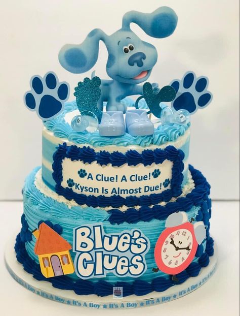 #bluesclues #babyshower #itsaboy #cake #2tier #blue #babyboy Blues Clues Baby Shower Ideas, Blue Party Foods, Baby Boy Registry, Work Appreciation, Baby Shower Gender Reveal Ideas, Blue Clues, God Baby, Gender Reveal Themes, Cowboy Baby Shower