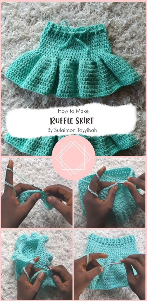 The lovely Sulaimon Toyyibah has designed an easy to follow tutorial for those who want to make the ruffle skirt. Crochet Romper Skirt, Crochet Ruffle Skirt Free Pattern, Crochet Long Ruffle Skirt, Crochet Ruffle Skirt, Ruffle Skirt Crochet Pattern, Crochet Baby Skirt, Crochet Skirt Tutorial, How To Make Ruffles, Baby Frock Design