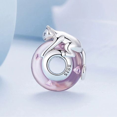 Pink Pandora Charms, Pandora Cat Charm, Pink Jewelry Box, Glass Cat, Cat Bead, Charms Pandora, Pandora Beads, Sterling Silver Cat, Pink Animals