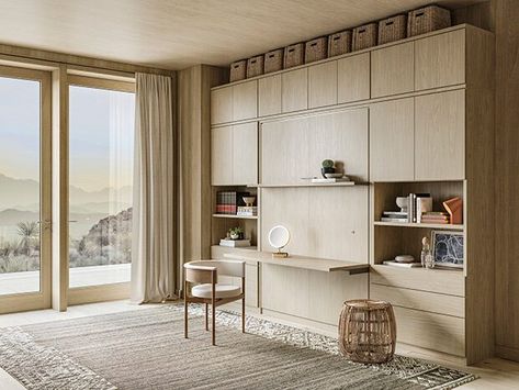 Murphy Desk And Bed, California Closets Wall Bed, Murphy Bed To Desk, Wall Bed With Desk, California Closets Murphy Bed, Bed Storage Wall, Murphy Bed In Closet, Murphy Bed Wall Ideas, Murphy Bed Bedroom