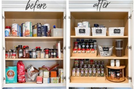 Organized Spice Cabinet, Spice Cabinet Organization Ideas, Diy Kitchen Pantry, Spice Rack Cupboard, Kitchen Pantry Organization Ideas, Small Pantry Cabinet, Organize Kitchen Spices, Spice Cabinet Organization, Kitchen Pantry Organization