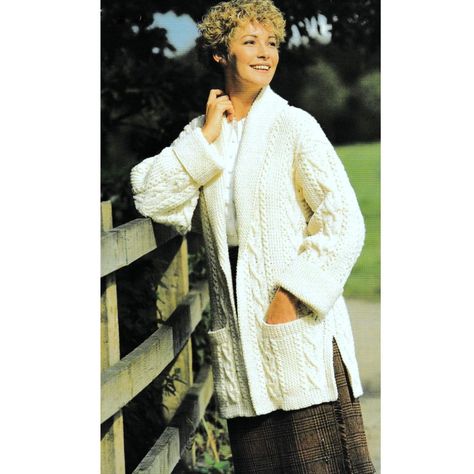 INSTANT DOWNLOAD PDF Vintage Knitting Pattern Aran Car Coat Jacket Cardigan Cable Pattern Row by Row Knitted Jacket Pattern, Smart Casual Coat, Aran Knitting Patterns, Jumper Knitting Pattern, Aran Sweater, Baby Afghan Crochet, Quick Knits, Stylish Coat, Vintage Knitting Patterns