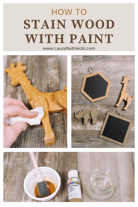 How to Stain Wood with Paint Wood Stain With Acrylic Paint, Stencil Letters On Wood, How To Stain Wood, Diy Wood Stain, Stain Wood, Acrylic Craft Paint, Wood Animal, Diy Wood Signs, Craft Paint