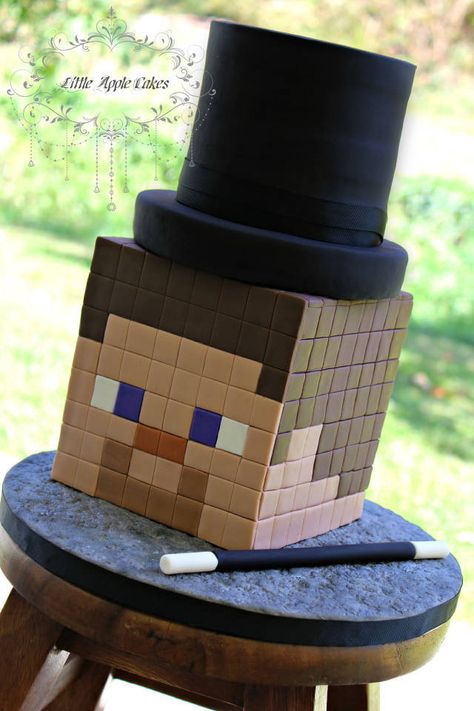 Magician Steve ~ Minecraft Cake - Cake by Little Apple Cakes - CakesDecor Minecraft Steve Head, Minecraft Cake Designs, Nerf Cake, Minecraft Cakes, 7th Birthday Boys, Minecraft Birthday Cake, Apple Cakes, 7th Birthday Cakes, 8th Birthday Cake