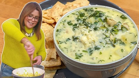 Spinach Artichoke Soup, October Meals, Honey Mustard Chicken Thighs, Rachel Ray Recipes, Potato Spinach, Artichoke Soup, Monthly Menu, Rachael Ray Recipes, Creamed Leeks