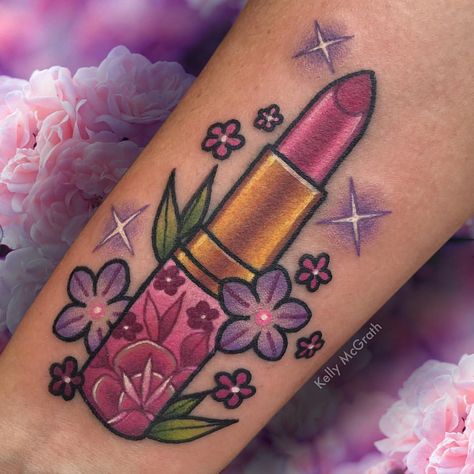 Thank you Vonda! ✨ Lipstick Tattoo, Lipstick Tattoos, Neotraditional Tattoo, Petit Tattoo, Girly Makeup, Kawaii Tattoo, Tatuaje A Color, Makeup Tattoos, Girly Tattoos