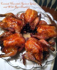 This and that: Cornish Hen with Apricot Glaze and Wild Rice Dressing Untraditional Thanksgiving Dinner, Wild Rice Dressing, Game Hen Recipes, Cornish Game Hen Recipes, Apricot Glaze, Rice Dressing, Cornish Hen Recipe, Game Hens, Cornish Hen