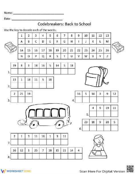 Cracking the code worksheet is a perfect choice for lessons as a general activity to test the basic numeracy skills of students. Here’s a fun activity to engage student’s with Holiday themed vocabulary using our Codebreakers decoding worksheet. Use the number key to create words. Try it out! #backtoschool #math #crackthecode #kidsactivities #puzzle #printableforkid #worksheet #printable #offlinegames #decipher #secretcode #numberkeys #kids #pdfs Coding For Kids Worksheets, Decoding Worksheets, Code Words, Puzzle Worksheet, Creative Worksheets, Back To School Worksheets, Coding Lessons, Kids Math, Hindi Worksheets