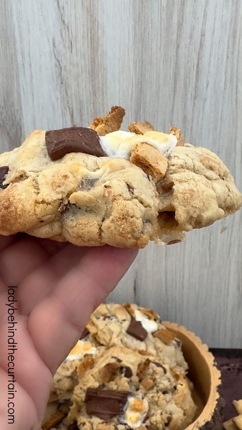 Large Gourmet S'mores Cookies Best Big Cookie Recipe, How To Make Big Cookies, Large Stuffed Cookies, Extra Large Cookies Recipe, Big Thick Cookies, Large Bakery Style Cookies, Thick Stuffed Cookies, Jumbo Cookies Recipes, Big Batch Cookie Recipes