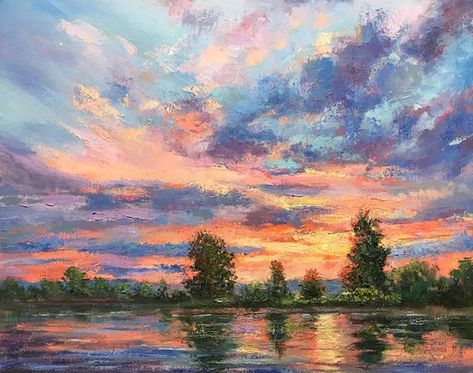 Sunset Painting Oil Paint, Famous Landscape Artists, Impressionist Landscape Acrylics, Oil Painting Landscape Realistic, Oil Paint Landscape, Impressionist Paintings Landscape, Impressionistic Paintings, Painting Sunrise, Expressionist Landscape