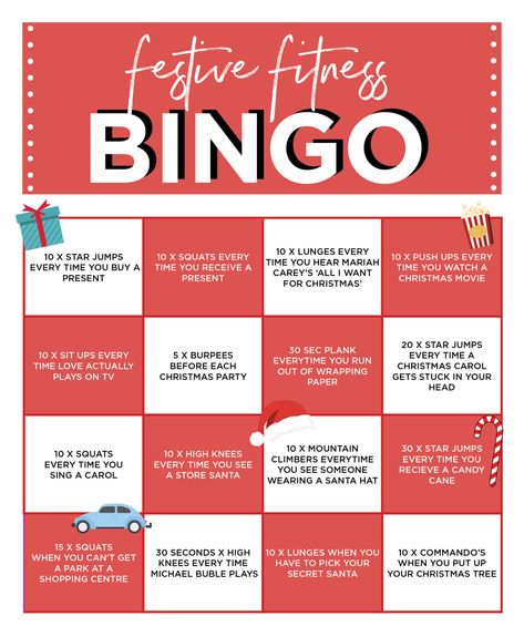 Festive Fitness Bingo! - Move Nourish Believe Workout Bingo, Wellness Bingo, Fitness Bingo, Workouts Printable, Bingo Movie, Etsy Office, Bingo Ideas, Movie Workouts, Healthy Habits Challenge