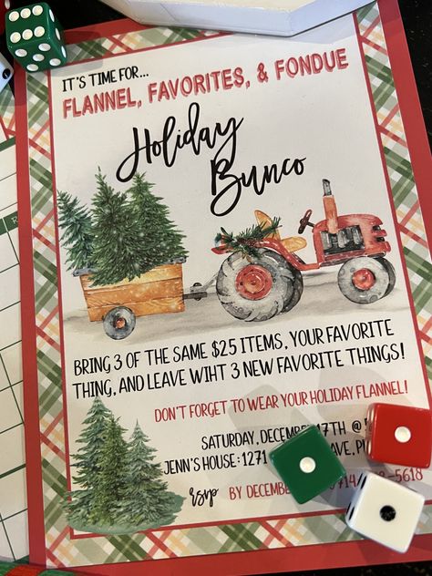 Christmas Bunco Ideas, Christmas Bunco Party Ideas, Christmas Bunco, Bunco Themes, Bunco Night, Holiday Flannel, Bunco Party, Christmas