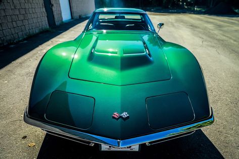 This is a 1968 Corvette convertible in it's Factory Original Color of British Green (RPO 983), optioned with the L89 427/435 aluminum head engine, tinted glass, positraction rear, AM/FM Radio, Hardtop and Transistor Ignition. Chevrolet Stingray, 1968 Corvette, Wallingford Connecticut, British Green, Corvette Car, 1969 Corvette, C3 Corvette, Car Detail, Oldsmobile Toronado