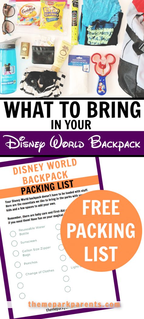 What to Bring in Your Disney World Backpack for a day in the parks. Everything parents of young kids need to make a Disney trip a little easier. Here are my tips for the essentials at Walt Disney World or Disneyland with kids. How To Pack Backpack, Disneyland With Kids, Disney World Packing List, Disney Packing List, Disney World Backpack, Disney Packing, Packing List For Disney, Disney World Packing, Disney Essentials