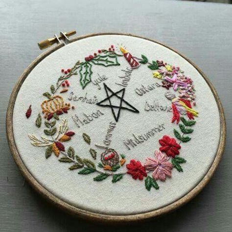 Witchy Embroidery, Year Wheel, Witch Crafts, Wiccan Crafts, Pagan Crafts, Witchy Crafts, Art Textile, Embroidery Inspiration, Embroidery Techniques