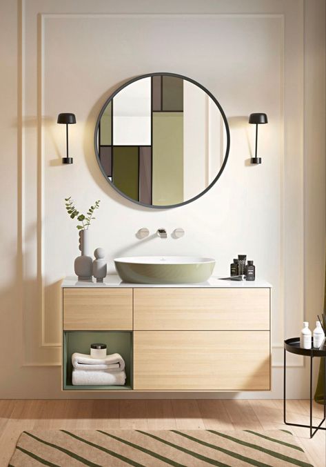 Master Modern Bathroom, Modern Bathroom Trends, Bathroom Cabinet Colors, Bathroom Cabinets Designs, Vanity Counter, Wall Vanity, Modern Sink, Washroom Design, Basin Design