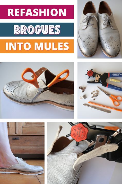 I love my DIY mules shoes, made by upcycling a pair of leather brogues, which pinched a little too tight on my heel. These DIY mules are so easy to wear now, and I'm so happy that I took the time to do this upcycling project! Zero Waste Fashion, Leather Brogues, Brogue Shoes, Upcycle Projects, Pattern Drafting, Design Student, Sewing For Beginners, Upcycle Clothes, Mules Shoes