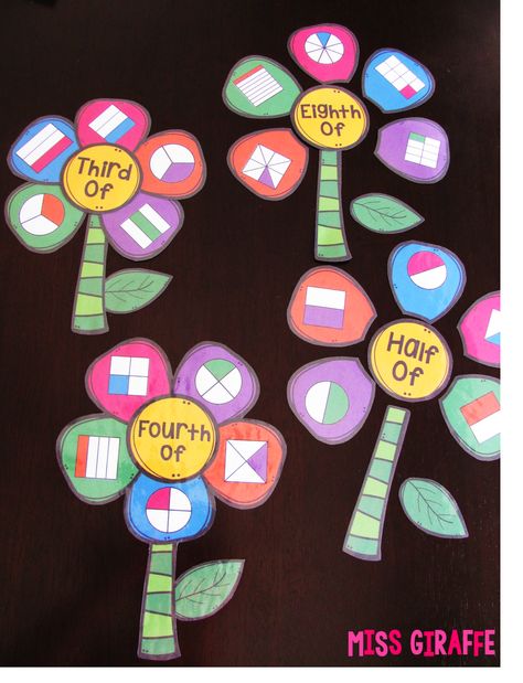 Fraction Flowers, Fraction Centers, Fractions Activity, Teaching Fractions, Fraction Activities, Daily 3, First Grade Activities, Activity Center, Math Projects