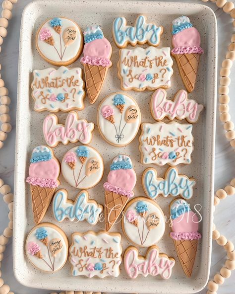 What’s the scoop? Gender reveal cookies 💙🩷 Pricing? 👉🏻 https://msha.ke/alecreations918 • • • • #alecreations918 #tulsasmallbuisness #tulsaoklahoma #decoratedsugarcookies #customcookies #cookie #cookies #inspirationcookies #cookiesofinstagram #royalicingcookies #desserts #okcookier #dessertideas #partyideas #party #sugarcookies #royalicing #cookier #royalicingcookies #cookies #cookiesideas #royalicingideas #genderrevealcookies #genderrevealparty #genderrevealdesserts #genderrevealdecorations #... Scoop Gender Reveal, Creative Gender Reveals, Gender Reveal Cookies, Baby Shower Treats, Gender Party, Gender Reveal Decorations, Baby Gender Reveal Party, Ice Cream Cookies, Tulsa Oklahoma