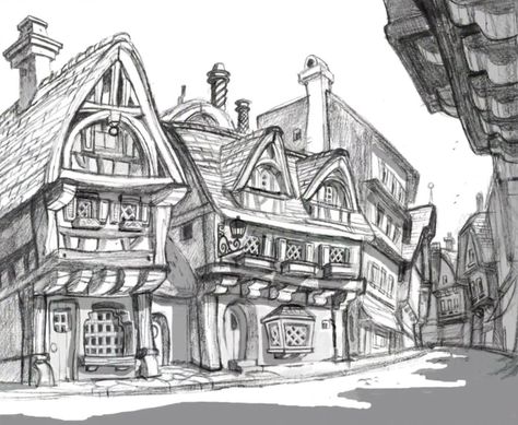 Village Images, Tangled Concept Art, Tangled 2010, Perspective Drawing Architecture, Medieval Village, Building Drawing, Mountain Pass, Disney Concept Art, Tangle Art