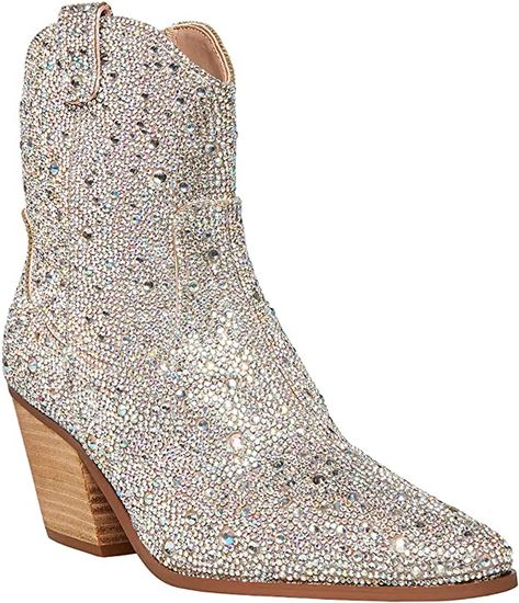 Rubber sole Shaft measures approximately 4" from arch 【Height】: The heel height of the rhinestone boots is 6cm/ 2.36", 【Material】: These cowboy boots are made of high quality Glitter. Compared to traditional fabric cowboy boots, our cowboy boots have a more breathable and soft upper. Take better care of your legs. 【Occasions】: You can go to any event including shopping, casual, party, date, nightclub, wedding, these cowboy boots are perfect for everyday wear. Sparkly Cowboy Boots, Boots For Ladies, Rhinestone Boots, Fashion Cowgirl, Glitter Boots, Comfort Shoes Women, Boots Western, Western Booties, Pull On Boots