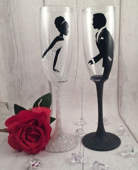 Wedding Champagne Glasses For Bride And Groom, Wedding Glasses Diy Bride And Groom, Bride And Groom Glasses Champagne Flutes, Wedding Glasses For Bride And Groom, Wedding Champagne Glasses Diy, Wedding Glasses Decoration, Wine Glass Gifts Ideas, Bride Glasses, Wedding Glasses Diy