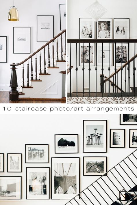 Modern Family Photo Wall Stairs, Art Above Stairwell, Gallery Wall Ideas Stairs Stairways, Decorate Large Staircase Wall, Large Wall Over Stairs Decor, Picture Staircase Wall, Staircase Picture Wall, Stairway Wall Decorating Ideas, Staircase Photo Wall