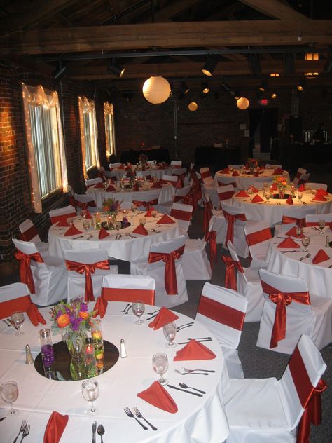 Burnt Orange Satin Sashes with White Square Top Covers and Burnt Orange Polyester Napkins for a stunning table arrangement www.tableclothsfa... Orange And White Wedding, White Wedding Table Decor, Burnt Orange Decor, Burnt Orange Weddings, Orange Table, Orange Decor, Wedding Event Design, Orange Satin, Table Arrangement