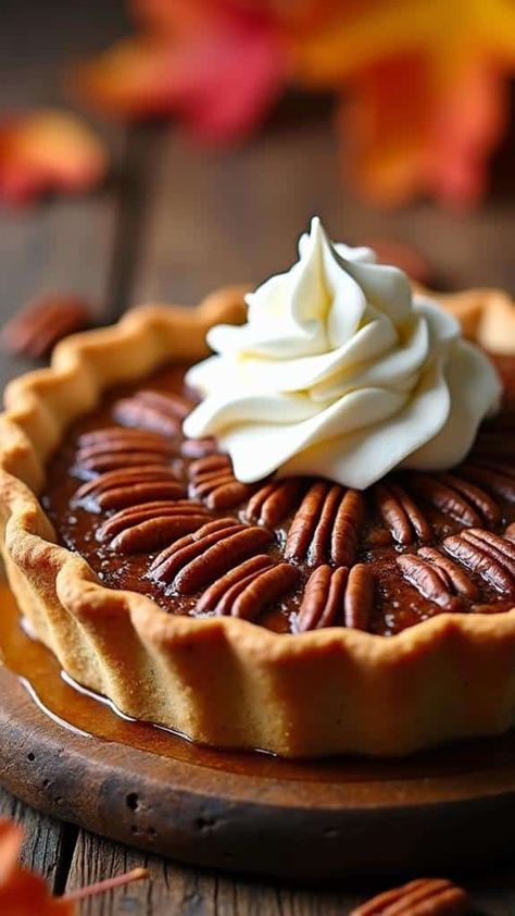 Maple Pecan Pie With Whipped Cream Pie With Whipped Cream, Maple Pecan Pie, Creamy Pudding, Pie Flavors, Tart Dessert, Maple Pecan, Apple Tart, Crunchy Pecans, Decadent Cakes