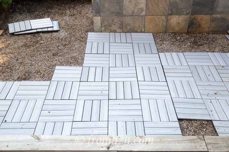 Front Patio Floor Ideas, Decking Tiles Over Concrete, Deck Tiles Over Concrete, Patio Tiles Over Concrete, Composite Deck Tiles, Interlocking Patio Tiles, Deck Tiles Patio, Garden Patios, Patio Edging