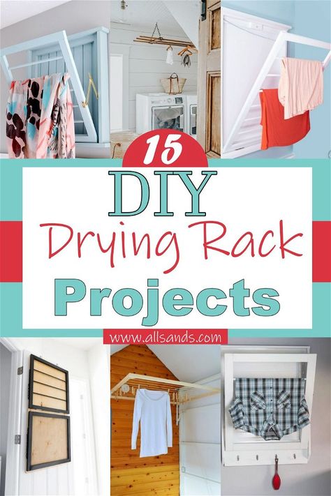 15 DIY Drying Rack Projects For Laundry Room - All Sands Hanging Clothes Dryer, Diy Drying Rack, Hang Dry Clothes, Diy Clothes Drying Rack, Hanging Clothes Drying Rack, Wooden Clothes Drying Rack, Wall Drying Rack, Clothes Dryer Rack, Folding Clothes Drying Rack