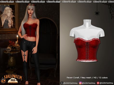 Sims 4 Corset Cc, Jessica Rabbit Dress, Red Academia, Sims 4 Piercings, Vampire Clothes, Sims 4 Game Mods, Halloween Clothing, Sims Ideas, Goth Corset