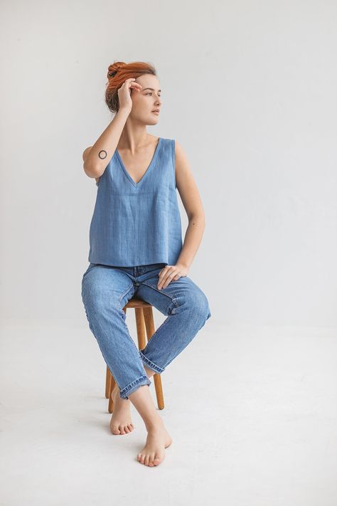 Linen Crop Top ANNA Sewing Pattern, XS-XL, Instand Download, Sewing Patterns for Women Shirt, Elegant Linen Blouse Pdf Sewing Pattern - Etsy Sewing Patterns For Women, Photo Bleu, Women In White, Womens Tunic Dress, Linen Shirts Women, Linen Crop Top, White Linen Shirt, Linen Tank Top, Linen Crops