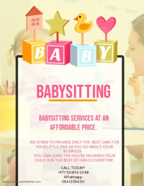 Babysitter Flyer Ideas, Babysitting Kit, Babysitting Hacks, Babysitting Flyers, Babysitting Fun, Babysitting Jobs, Chic Tattoo, Baby Sitting, Ad Template