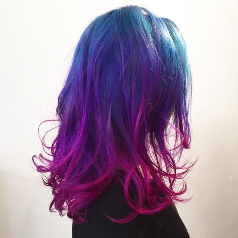 #GradationHairColor  #BuleHair #PurpleHair #PinkHair Highlight Hair Dye, Hair Dye Shades, Dark Ombre Hair, Black Hair Ombre, Pink Ombre Hair, Purple Wig, Beautiful Hair Color, Super Hair, Hair Dye Colors