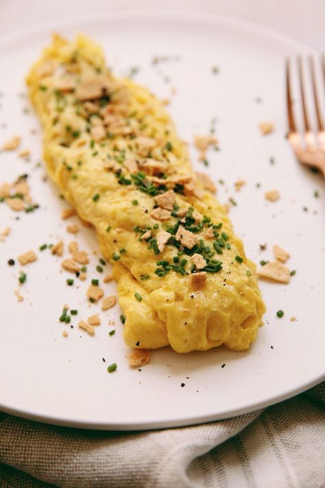 french omelette from 'The Bear', but vegan! - hot for food by Lauren Toyota Cauliflower Chips, Vegan Omelette, French Omelette, Cheese Alternative, Herb Cheese, Vegan Sour Cream, Sour Cream And Onion, Sandwich Shops, Vegan Cheese