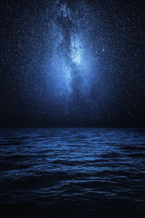 Stars In Ocean, Space Ocean Aesthetic, Stars And Ocean, Space And Ocean, Ocean Of Stars, Sea At Night, Photo Ciel, Blue Universe, Night Ocean