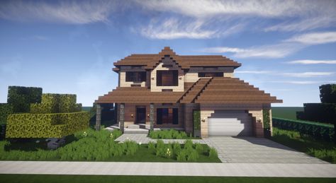 Traditional Suburban House Minecraft Project Minecraft Suburban Neighborhood, Traditional Suburban House, Minecraft Suburban House, Minecraft Houses For Girls, Modern Minecraft Houses, Minecraft City Buildings, Minecraft Houses Survival, Minecraft Houses Blueprints, Minecraft House Plans