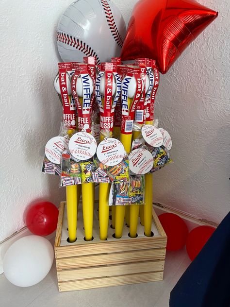 #baseball #baseballparty #goodiebags #firstbirthday #rookiebirthday #wiffleball #rookieoftheyear #rookieyear Whiffle Ball Birthday Party, Wiffleball Party, Wiffle Ball Birthday Party, Ball Birthday Party, Whiffle Ball, Baseball Team Gift, Baseball Ideas, Wiffle Ball, Ball Birthday Parties