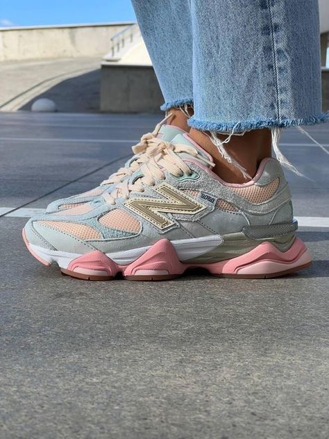 Pretty New Balance Shoes, Girly New Balance, New Balance Pastel Sneakers, New Balance 9060 Outfit, Pink And Grey New Balance, New Balance 9060 Joe Freshgoods, Nb 9060, Joe Freshgoods, New Balance 530v2 Retro 'khaki'