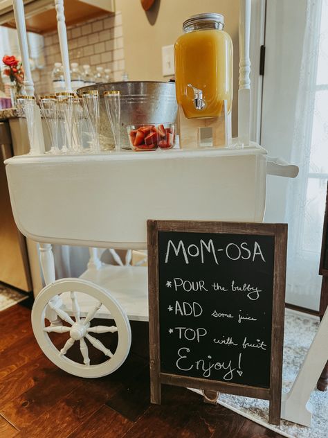 Mom Mosa Bar Baby Shower Ideas, Mom Mosa Bar, Momosa Baby Shower Bar, Mimosa Drink, Drink Bag, Baby Shower Theme Decorations, Baby Shower Deco, Beverage Tub, Adventure Theme