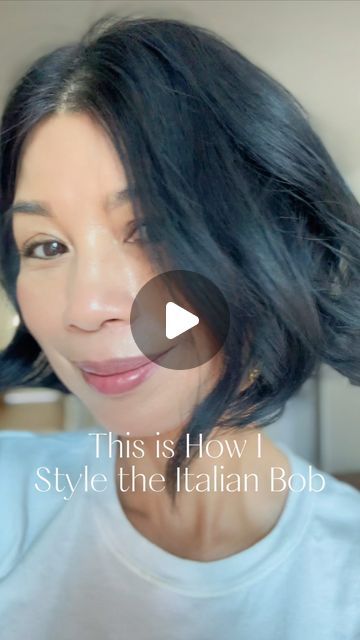 Janise Burrafato on Instagram: "Styling the Italian Bob with my unique twist - no bangs!😜💇🏻‍♀️  As much as I love my low maintenance bob I occasionally wear it differently and this is my current favorite style to amp up my look🥰  #haircut #hairtutorial #italianbob #frenchbob #asianhair #thinhair #haircareroutine #shortbobstyle" Bob Haircut 40 Year Old, Outfits With Bob Hairstyle, Italian 60s Bob, Italian Bob Fine Hair, How To Style Italian Bob, Kelsey Asbille Short Hair, French Bob Styling, Heavy Italian Bob, Italian Bob With Bangs