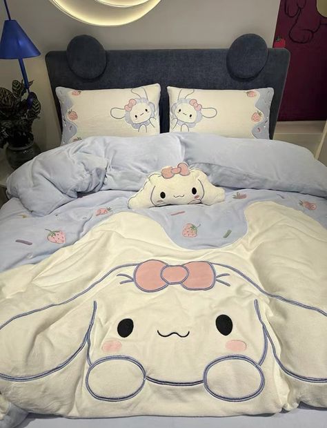 Sanrio Bedroom Aesthetic, Sanrio Bedroom, White Room Decor, Twin Size Bed, Cute Bedding, Diy Clothes Videos, Velvet Bed, Cute Bedroom Decor, Cute Room Ideas