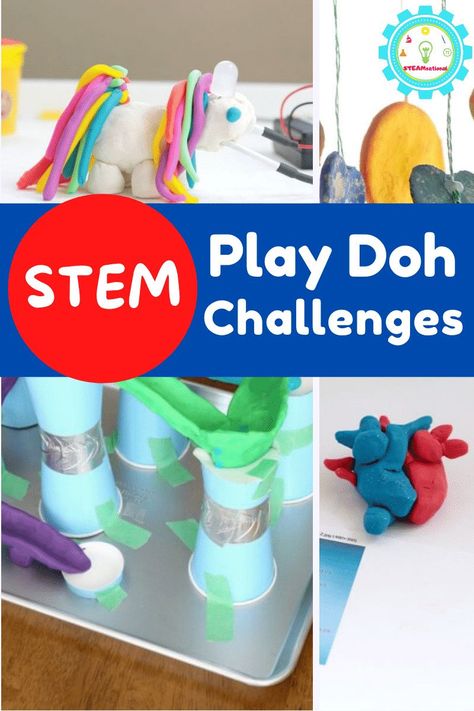 Love play doh? Try these play dough STEM activities. 15 easy play dough STEM challenges for science, technology, engineering, and math! Play Dough Stem Activities, Stem Challenges For Kids, Simple Stem Challenges, Spring Stem Activities, Easy Play Dough, Toddler Science, Science Projects For Preschoolers, Challenges For Kids, Winter Stem Activities