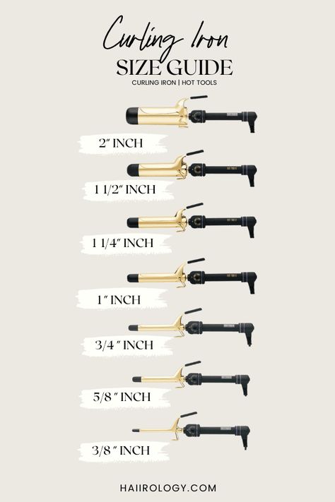 The Ultimate Curling Iron Size Guide For All Hair Lengths - Haiirology Curling Iron Size Guide, Large Barrel Curling Iron, Curling Iron Size, Hot Tools Curling Irons, Short To Long Hair, 3 Barrel Curling Iron, Fine Flat Hair, Large Curls, Face Framing Curtain Bangs