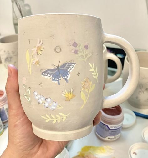 Moth Pottery Painting, Pottery Painting Ideas Cottagecore, Fairy Pottery Painting, Paint Your Own Pottery Mug Ideas, Butterfly Pottery Painting, Quirky Pottery Ideas, Cute Pottery Mugs, Magical Painting Ideas, Pottery Painting Ideas Mugs